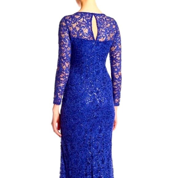 MARINA cobalt blue sequin floor-length lace gown - Picture 2 of 7